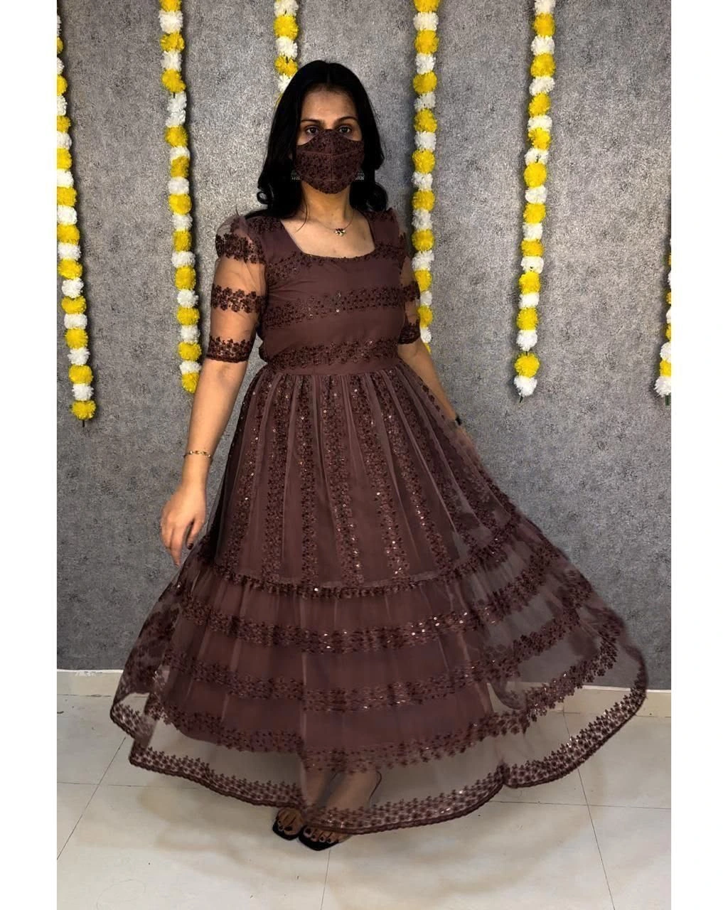 Beautiful flower-embroidery work frocks 2