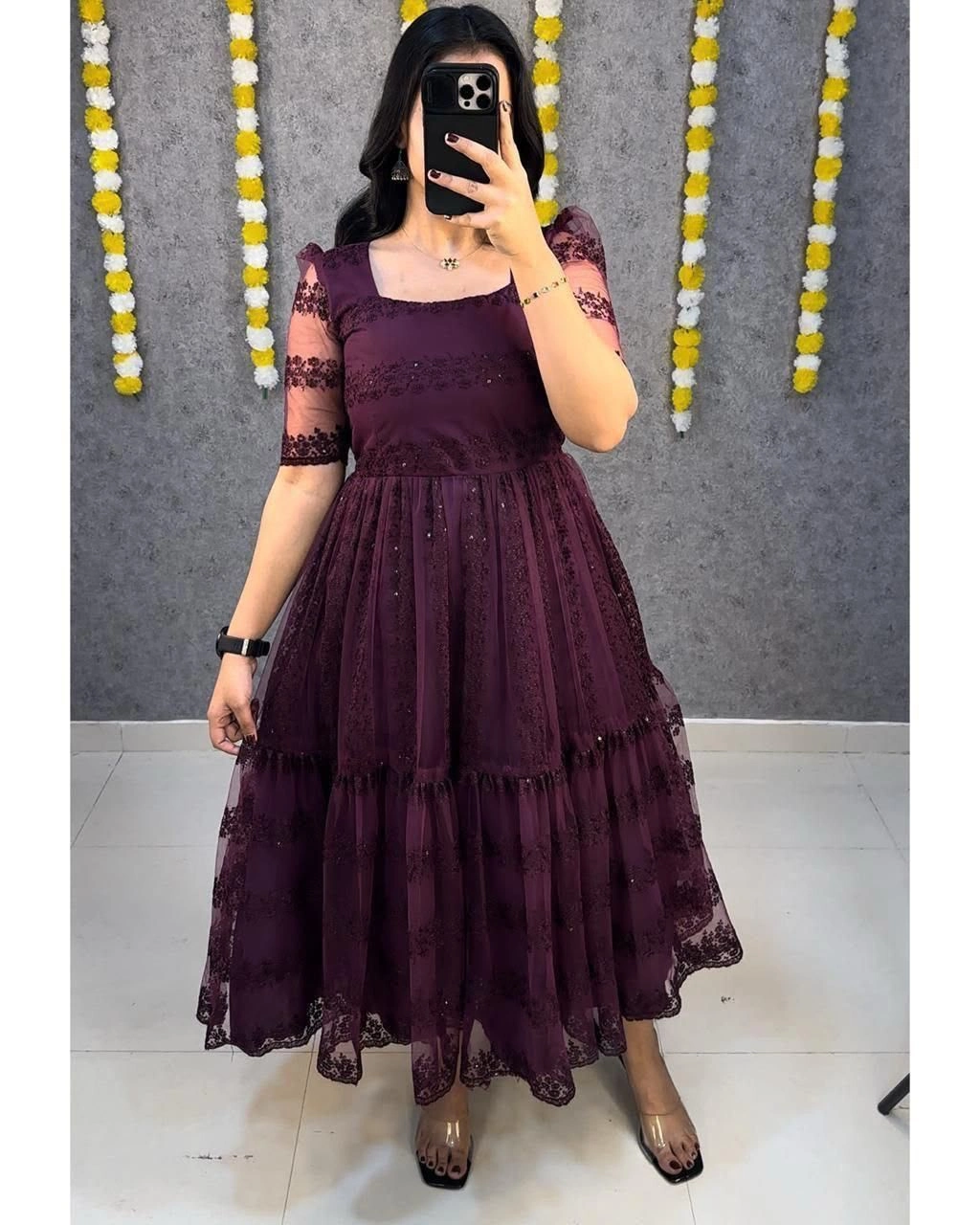 Beautiful flower-embroidery work frocks 3