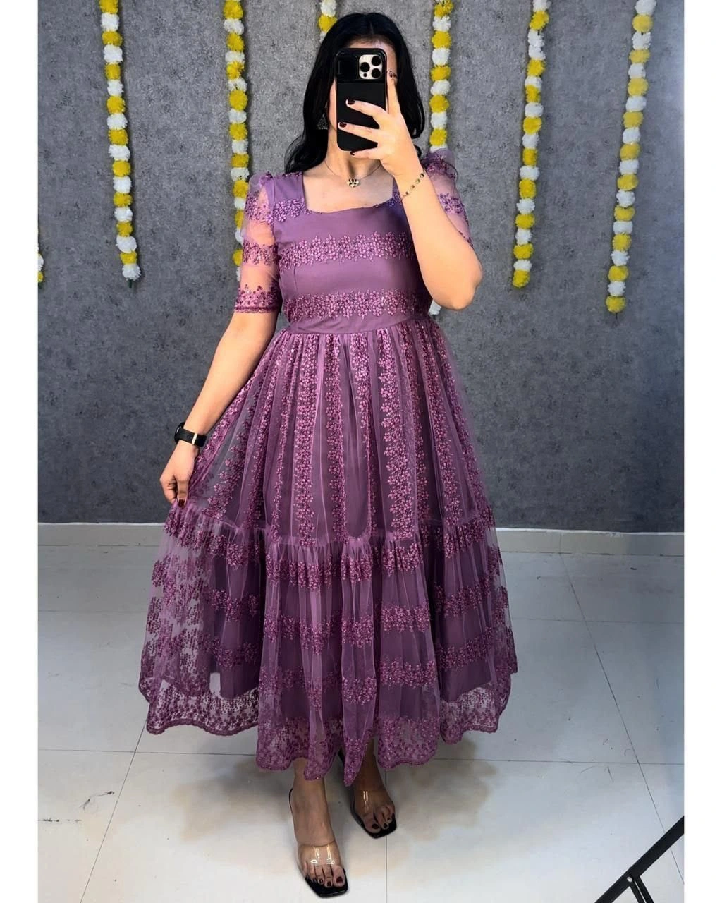 Beautiful flower-embroidery work frocks 4