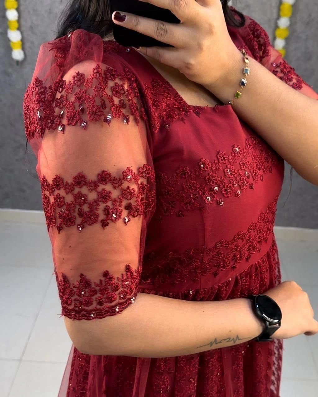 Beautiful flower-embroidery work frocks 5