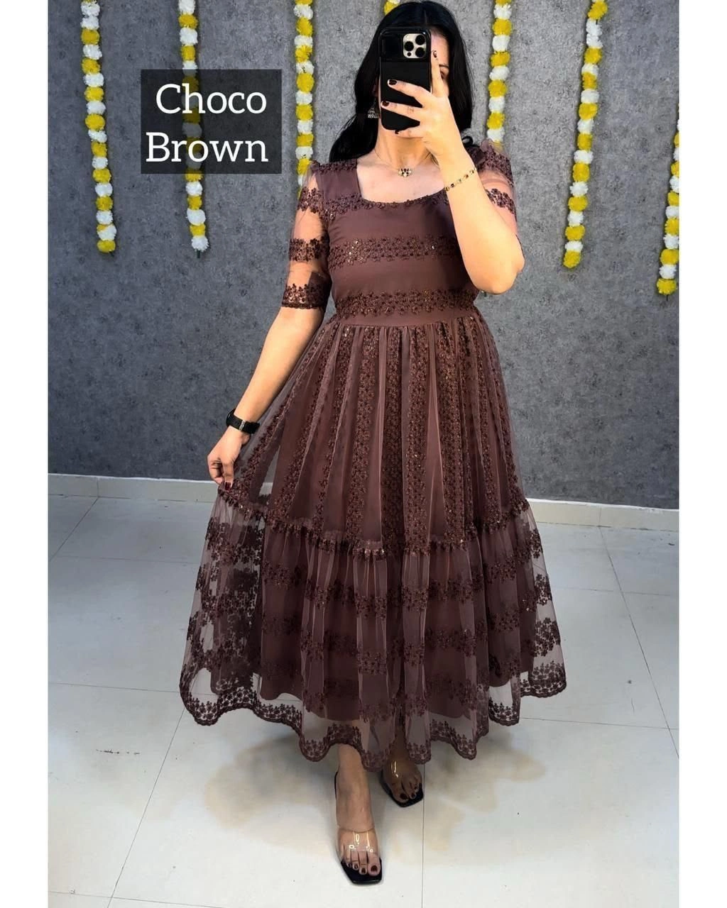 Beautiful flower-embroidery work frocks 7