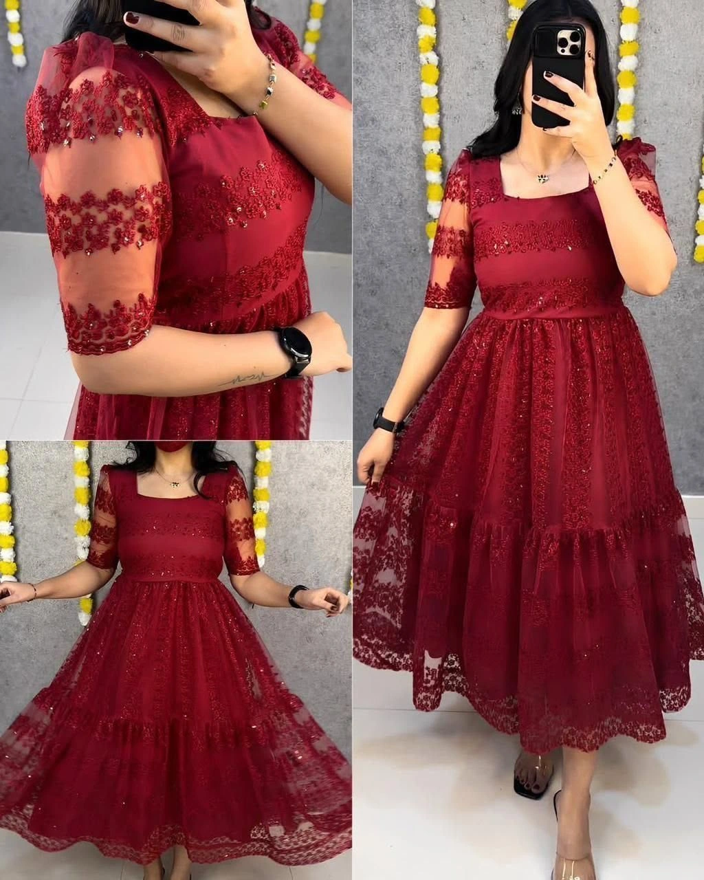 Beautiful flower-embroidery work frocks 8