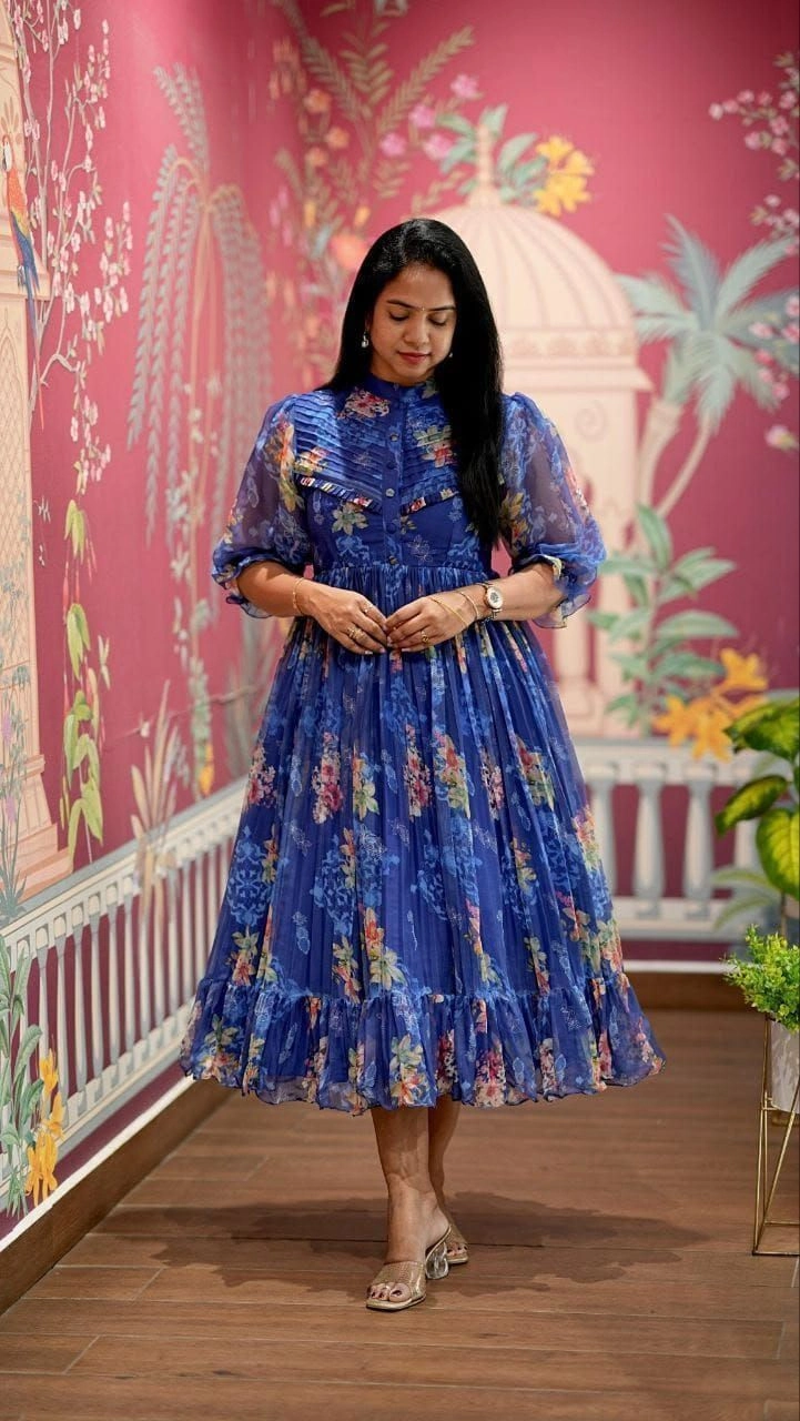 NEW GEORGETTE PRINTED GOWN DRESS* 1