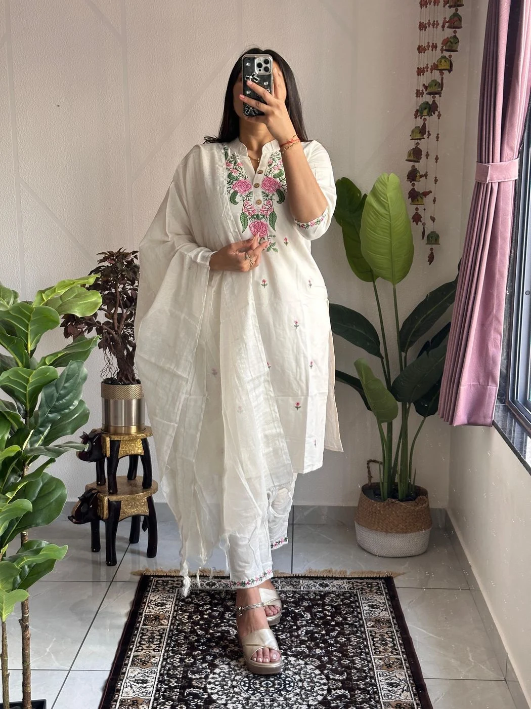 New Khadi Cotton Kurti set (Top-Bottom-Dupatta 3 pcs)* 1