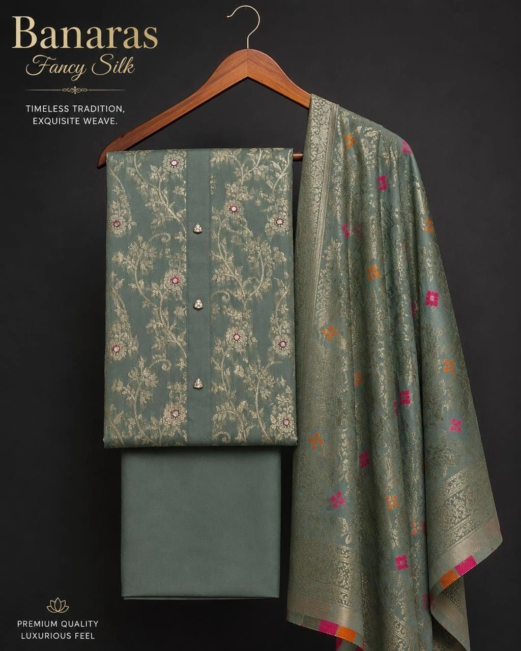 👘Pure banarasi silk neck tie patch with button daman fancy border 1