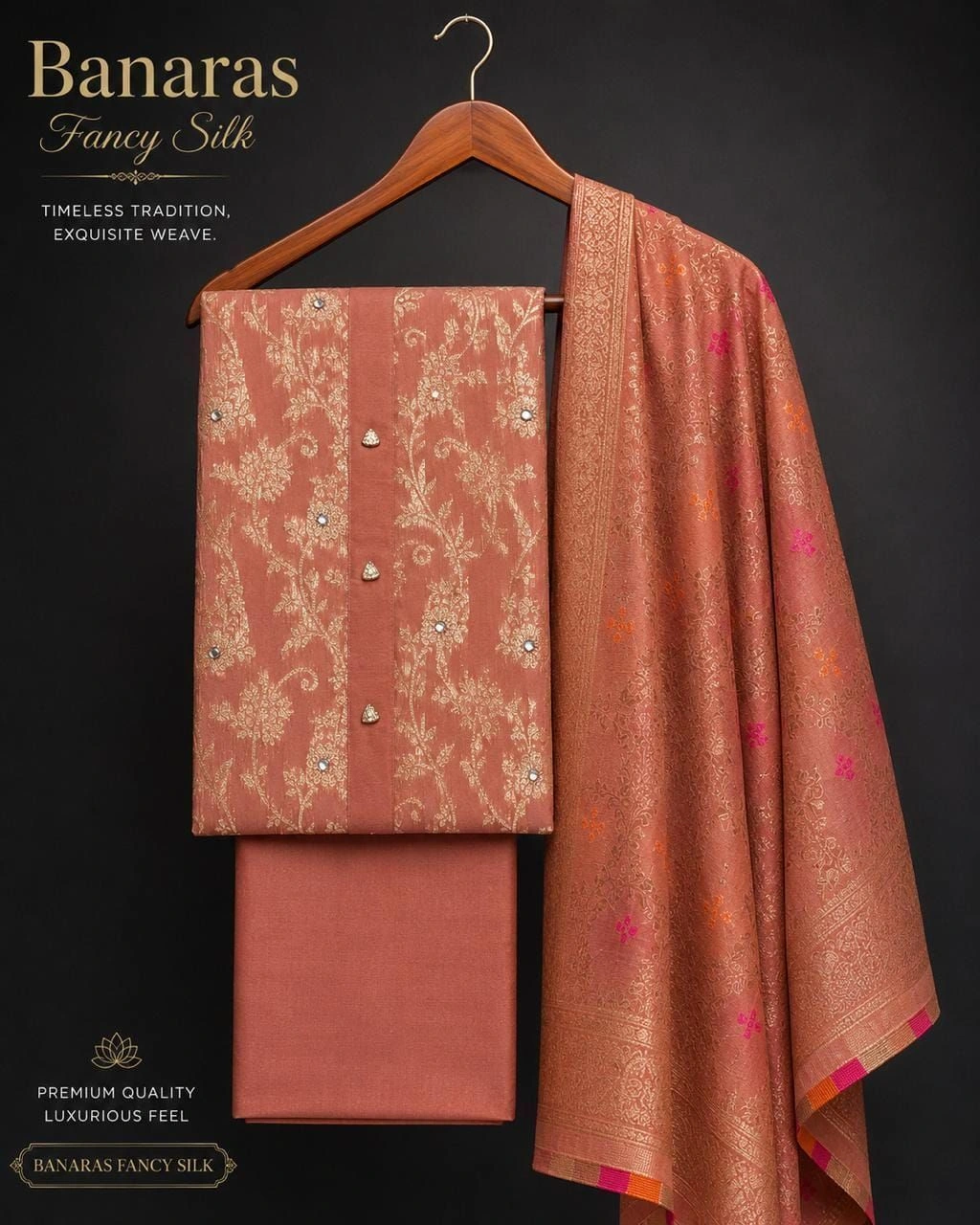 👘Pure banarasi silk neck tie patch with button daman fancy border 3