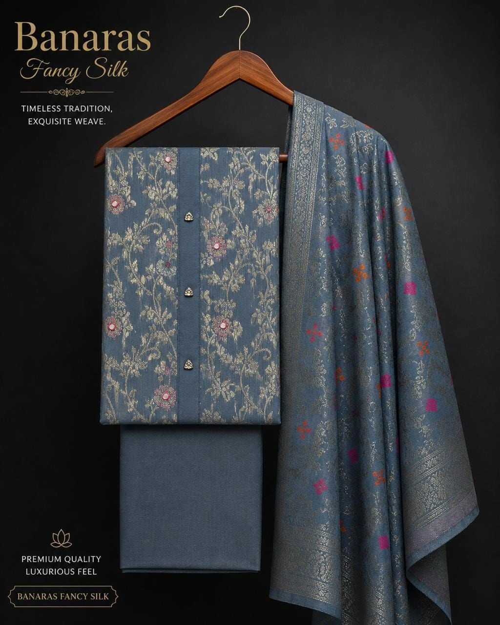 👘Pure banarasi silk neck tie patch with button daman fancy border 5