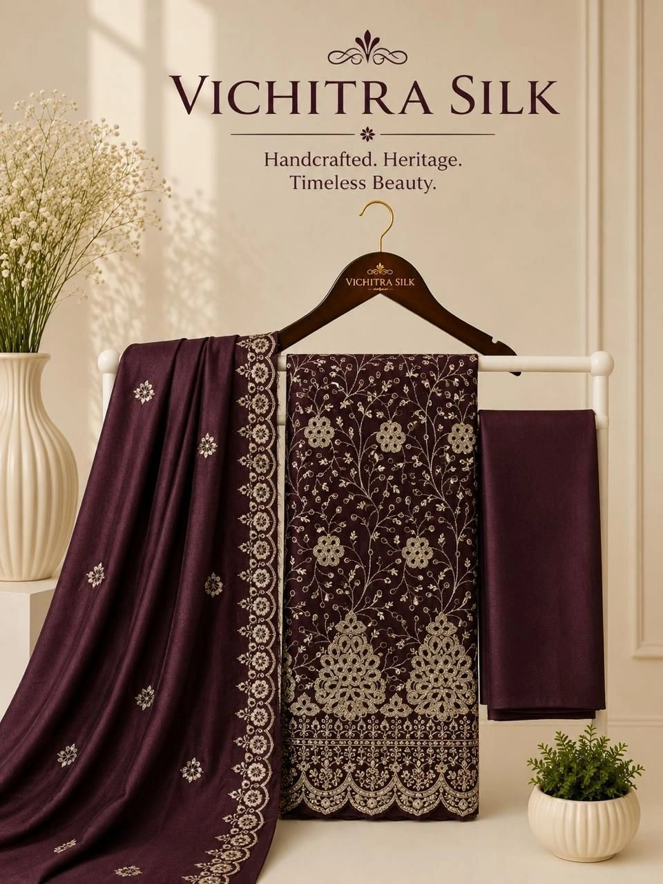 VICHITRA SILK FULL WORK DAMAN WORK WITH LINING 5