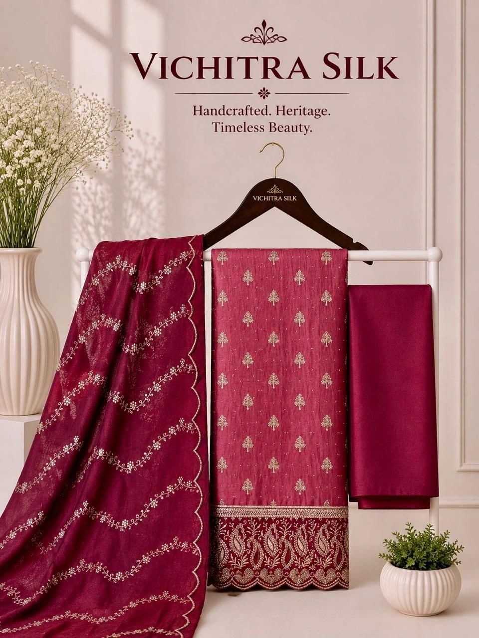 VICHITRA SILK FULL WORK DAMAN WORK WITH LINING 8