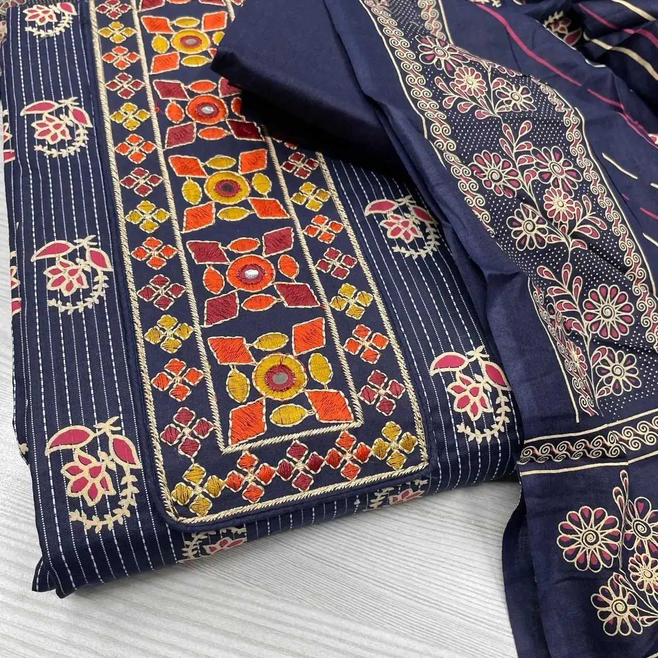 Cotton Handmade Designer Embroidery Work Dress Material 2