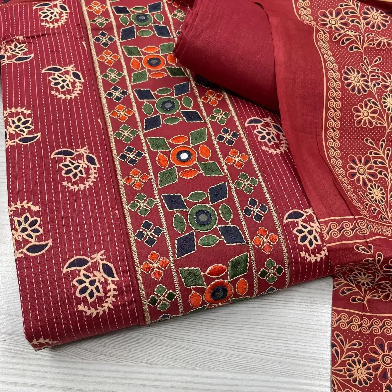 Cotton Handmade Designer Embroidery Work Dress Material 3