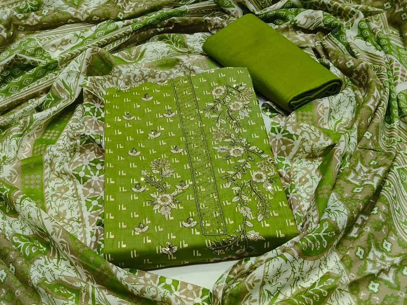 Jaipuri cotton print with neck work DRESS MATERIAL 1