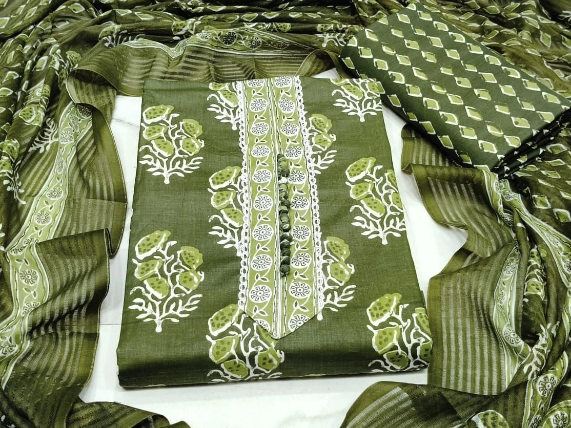Jaipuri cotton print with neck work DRESS MATERIAL 3