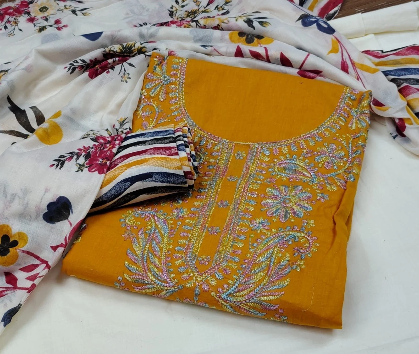 Jaipuri cotton print with neck work DRESS MATERIAL 4