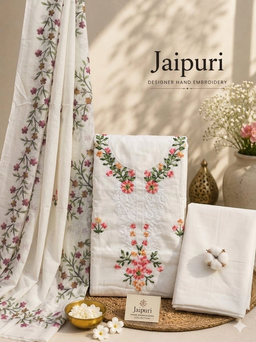 Jaipuri cotton print with neck work DRESS MATERIAL 5