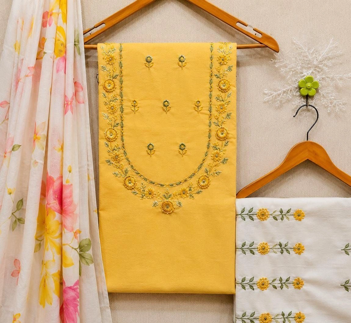 Jaipuri cotton print with neck work DRESS MATERIAL 6