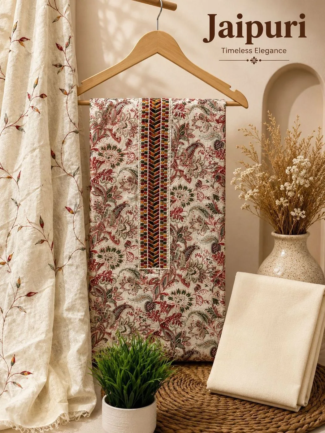 Jaipuri cotton print with neck work DRESS MATERIAL 7
