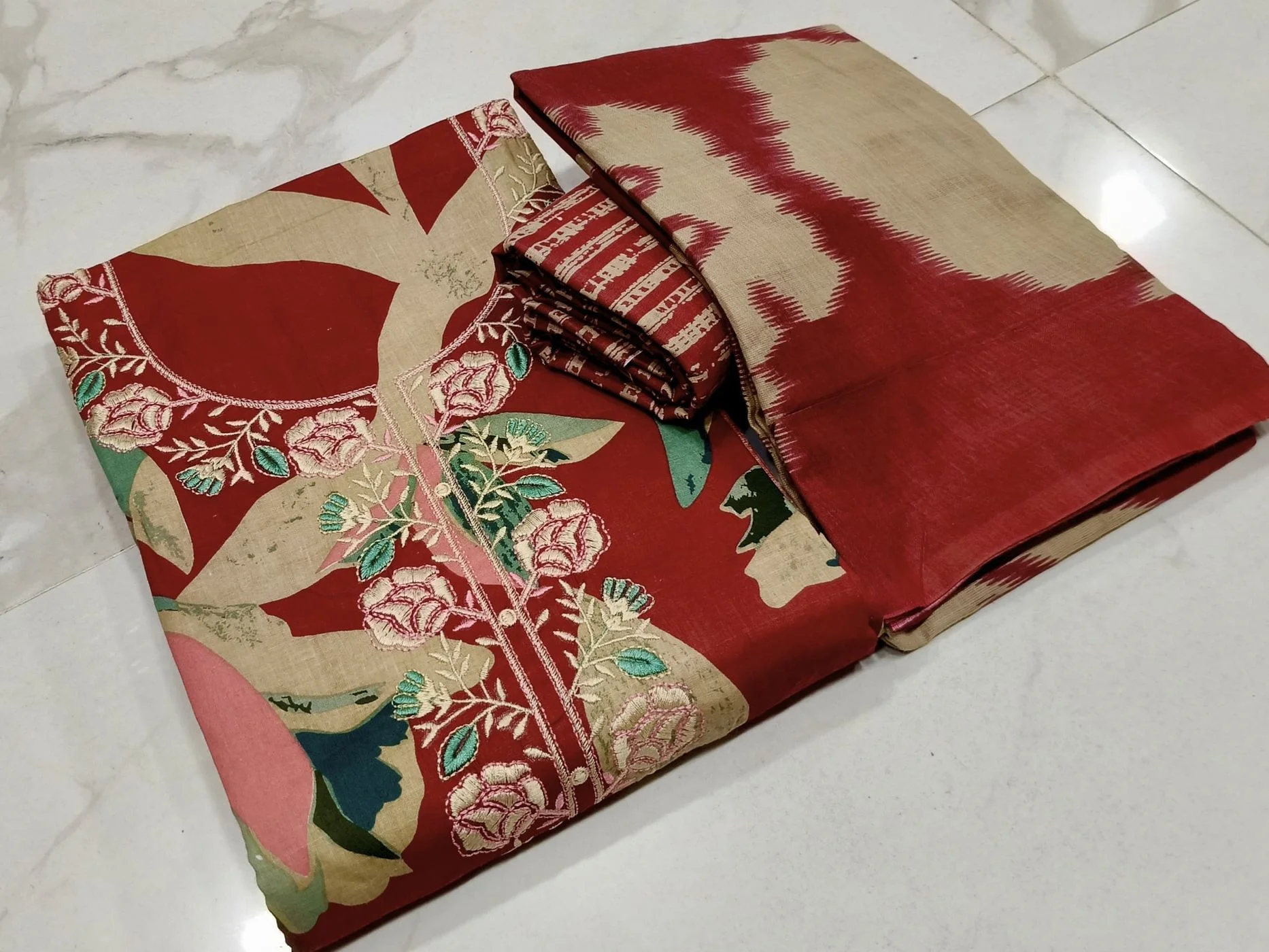 Jaipuri cotton print with neck work DRESS MATERIAL 8