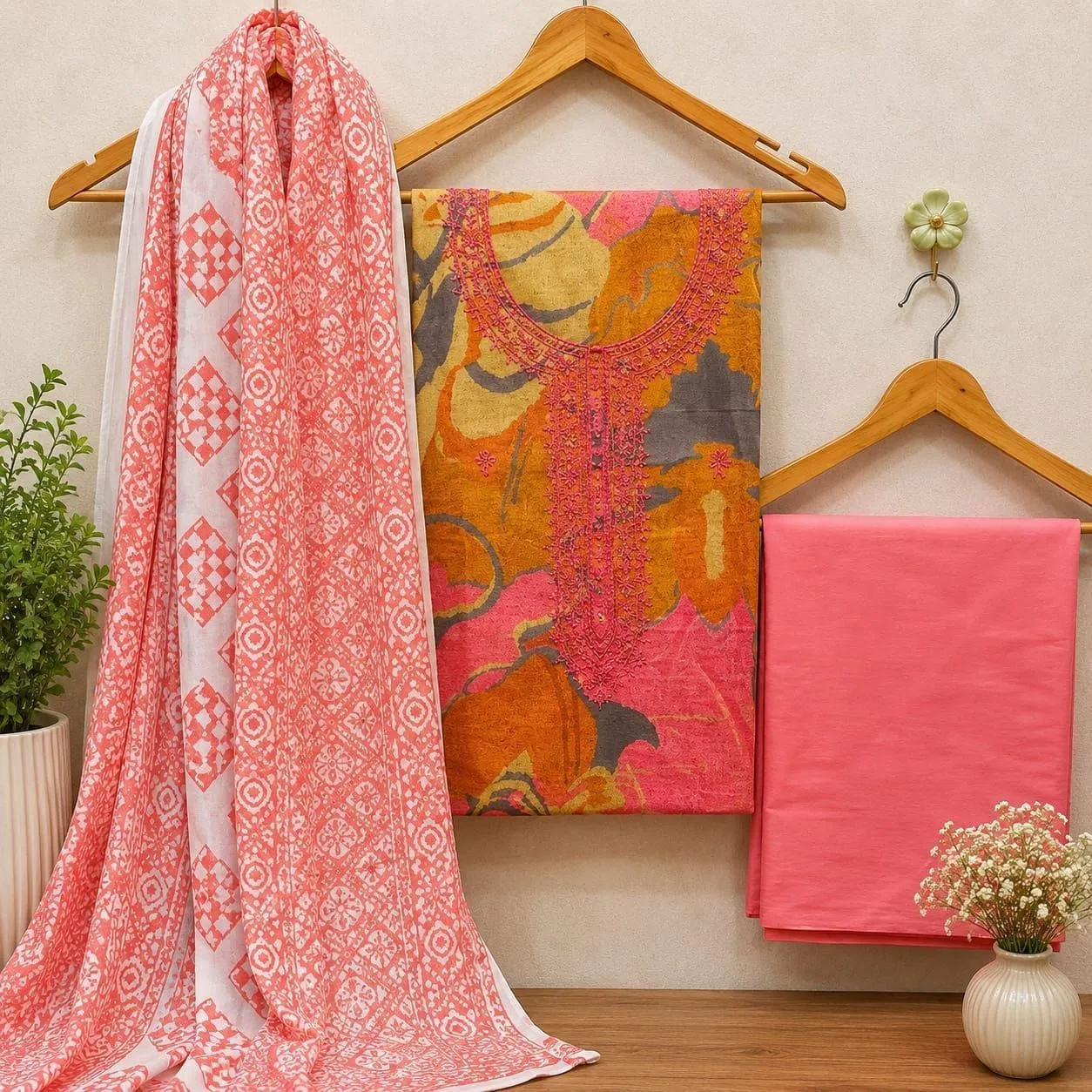 Jaipuri cotton print with neck work DRESS MATERIAL 9