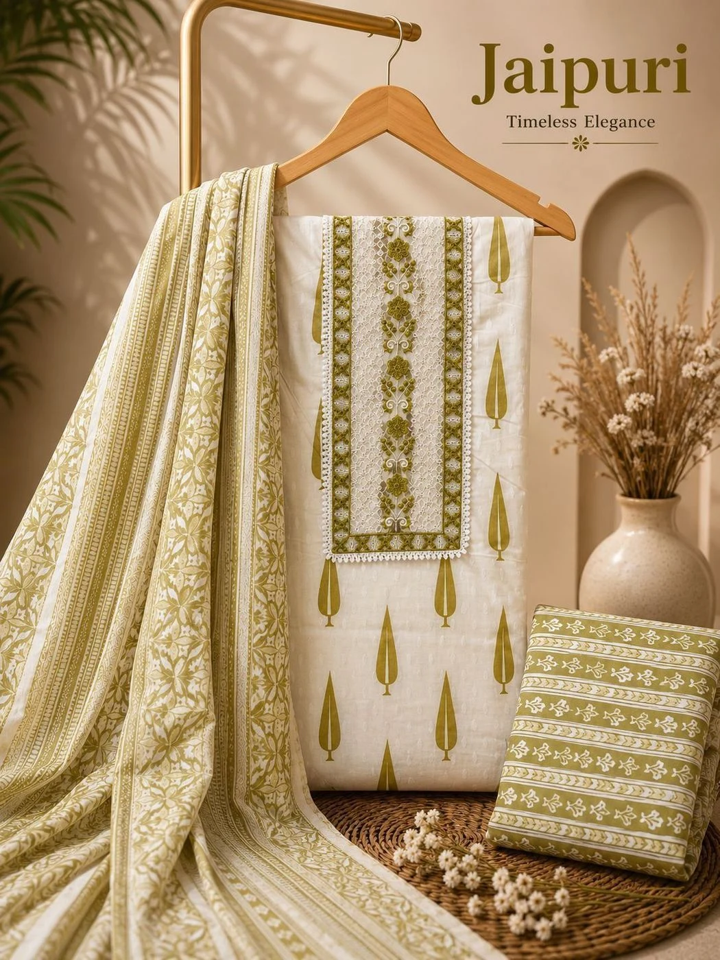 Jaipuri cotton print with neck work DRESS MATERIAL 16
