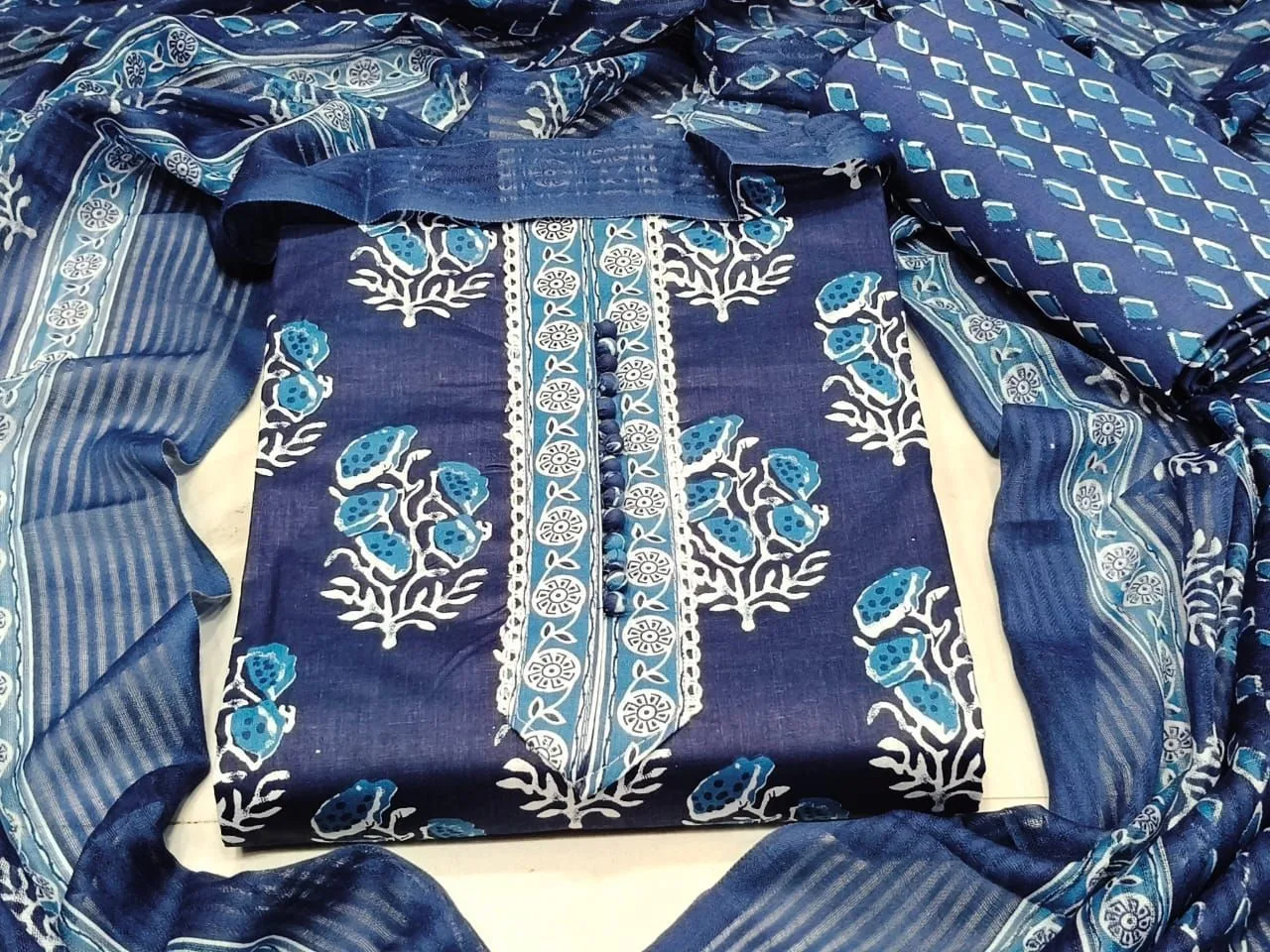 Jaipuri cotton print with neck work DRESS MATERIAL 17
