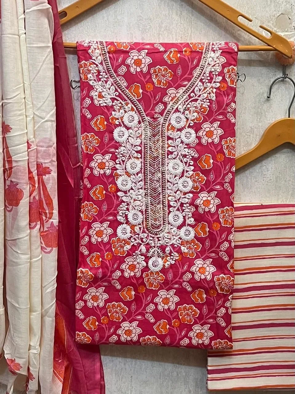 Jaipuri cotton print with neck work DRESS MATERIAL 19