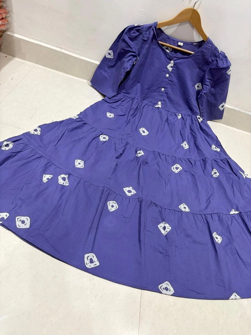 Cotton Midi-Full Printed And Square neck With Button in Font* 2