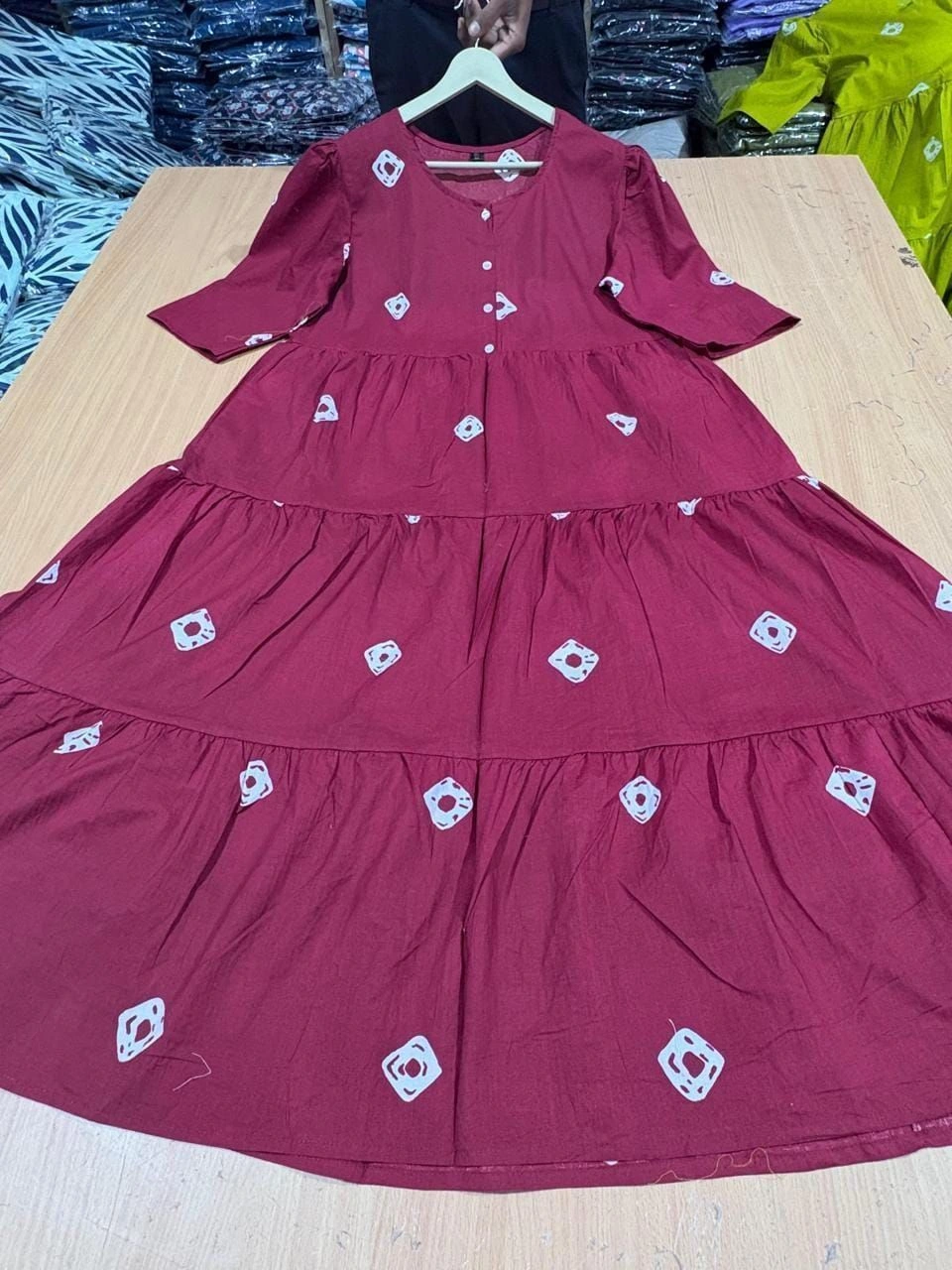 Cotton Midi-Full Printed And Square neck With Button in Font* 3