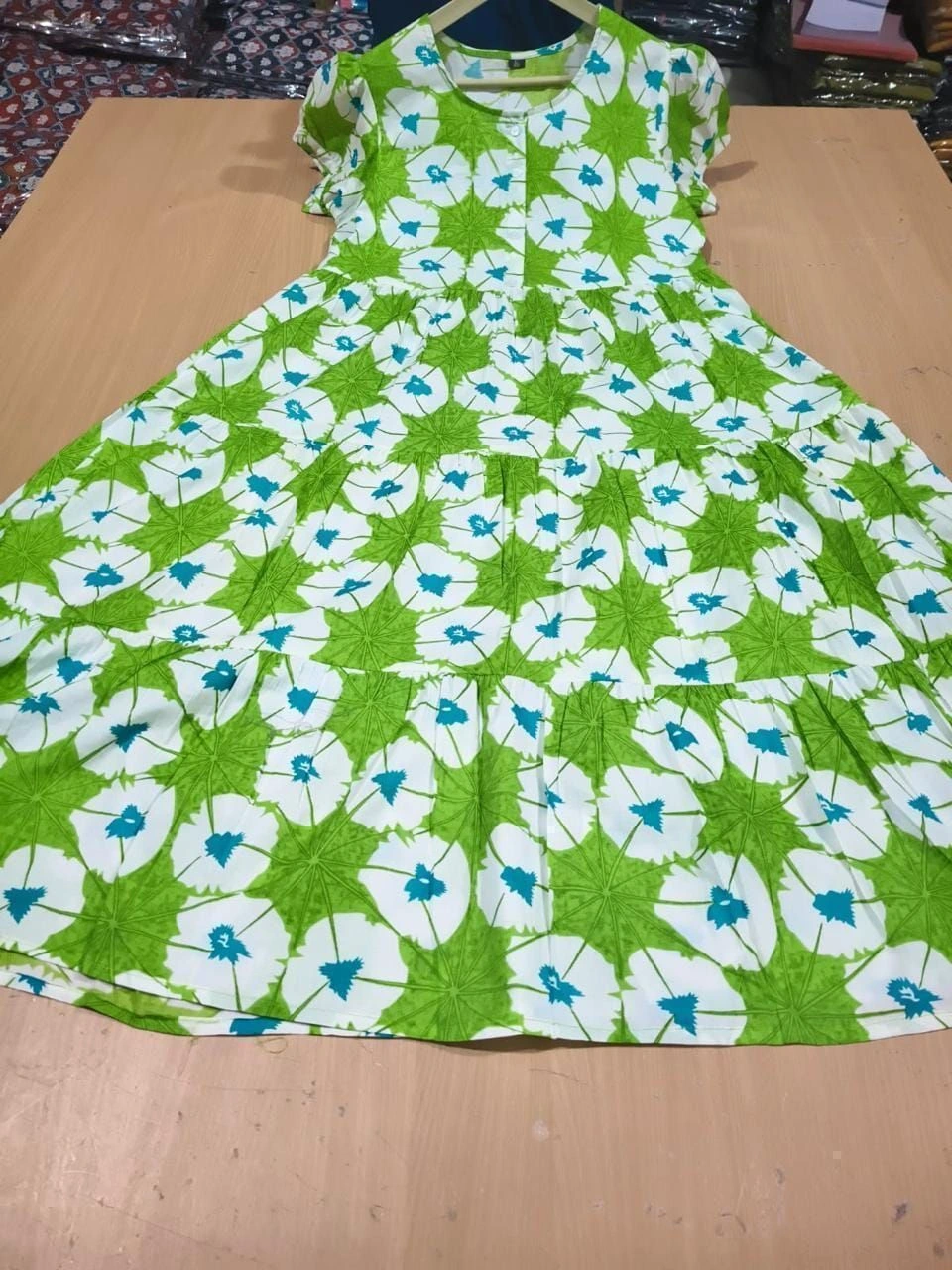 Cotton Midi-Full Printed And Square neck With Button in Font* 4