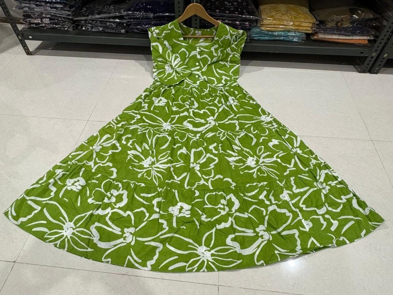 Cotton Midi-Full Printed And Square neck With Button in Font* 8