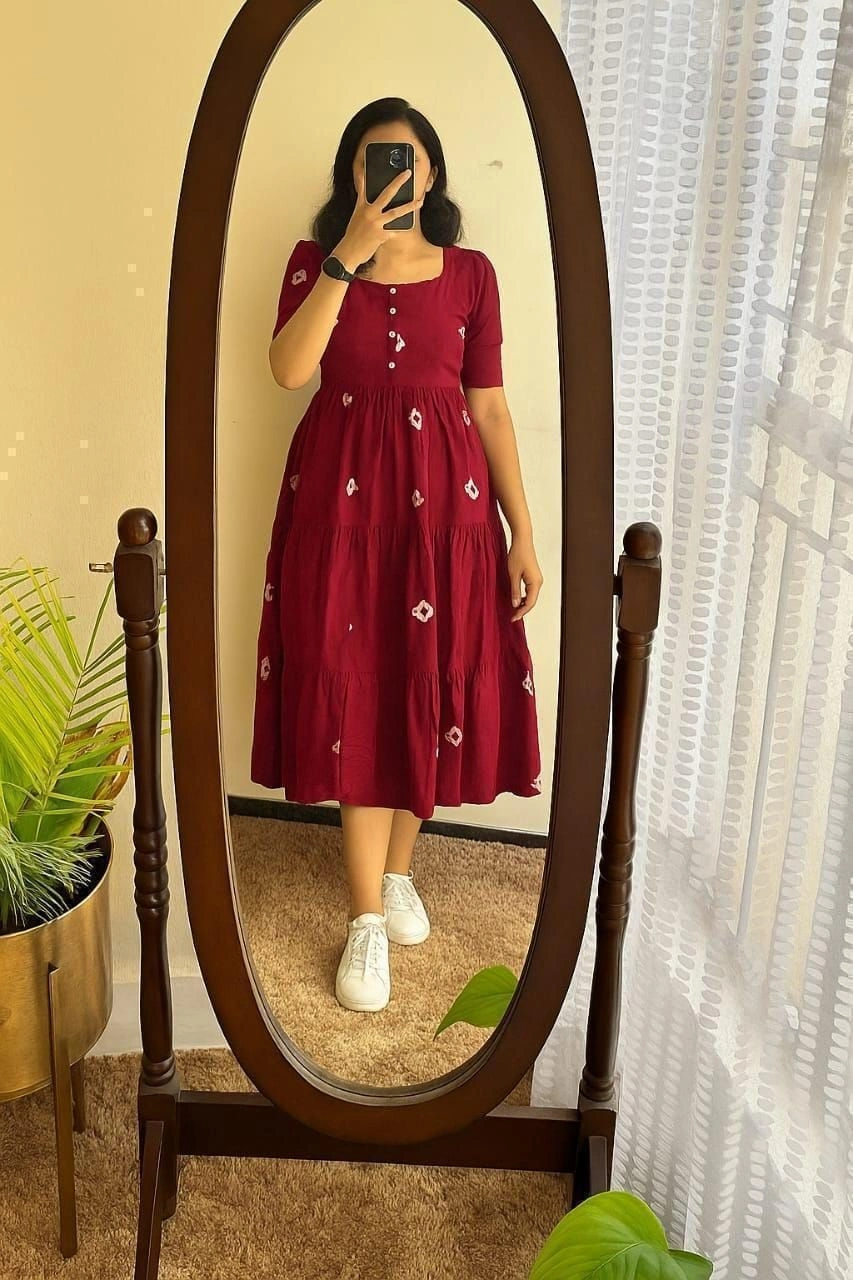 Cotton Midi-Full Printed And Square neck With Button in Font* 11