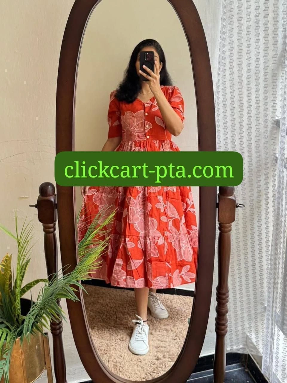 Cotton Midi-Full Printed And Square neck With Button in Font* 15