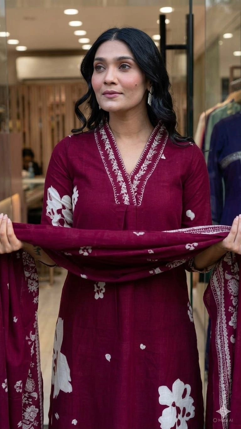 *Beautiful Cotton 3 PC 60*60 Kurtis with Mulmal duptta* 1