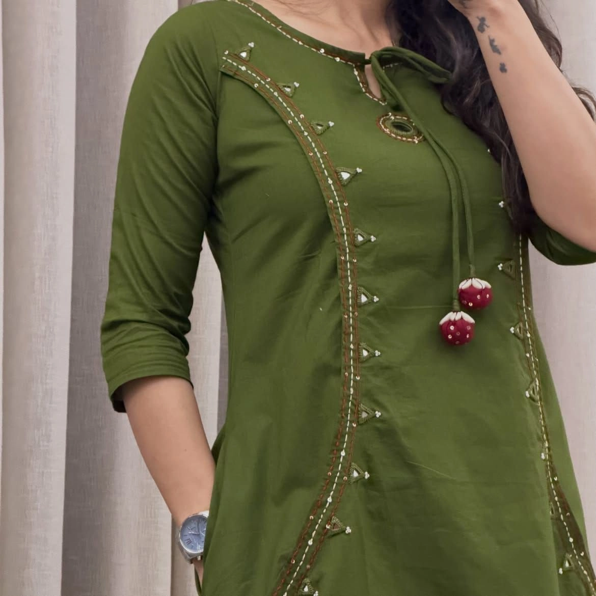 A line Kurtas-Pure cotton Mirror embroidery summer sets. 1