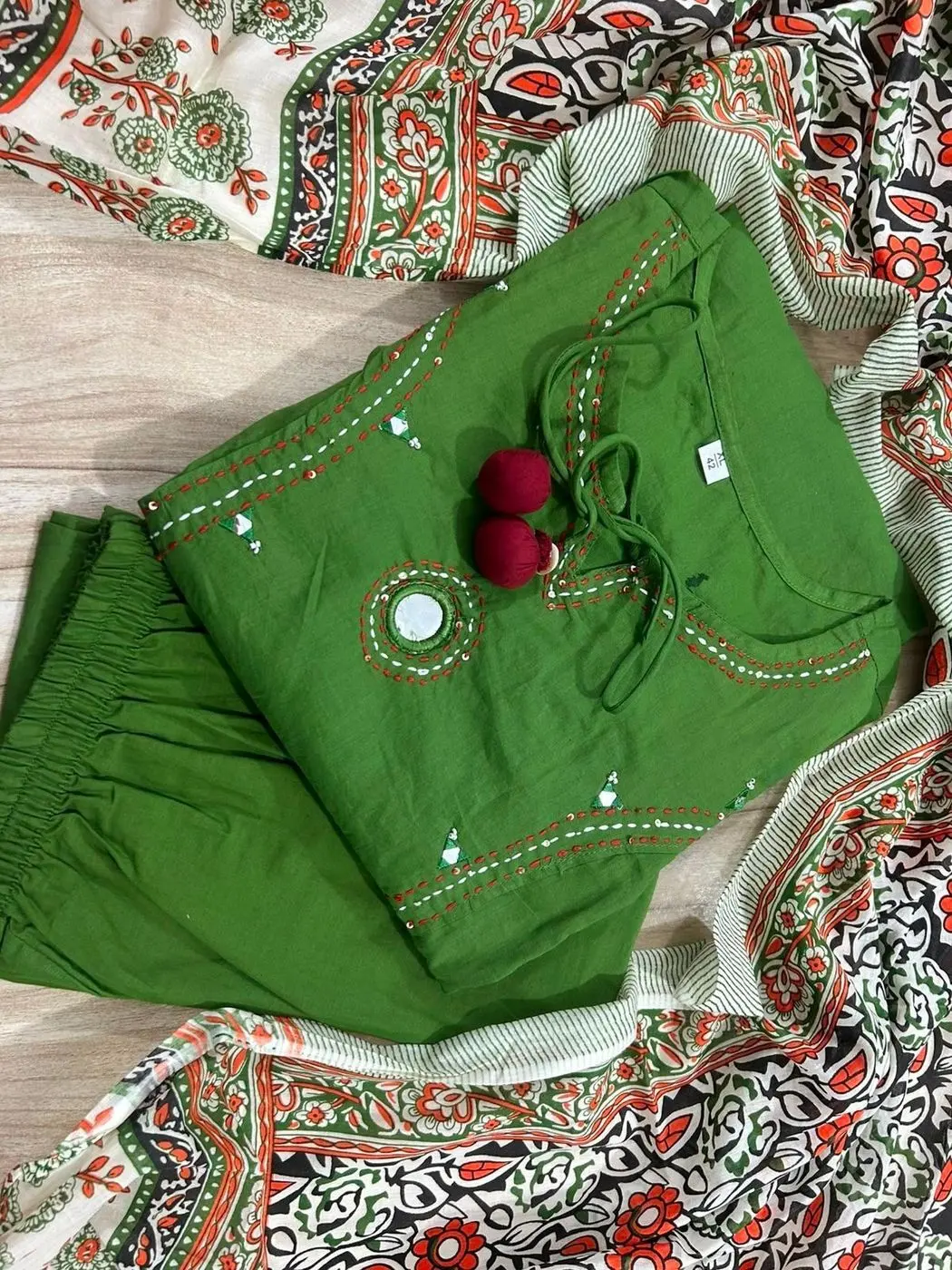 A line Kurtas-Pure cotton Mirror embroidery summer sets. 2