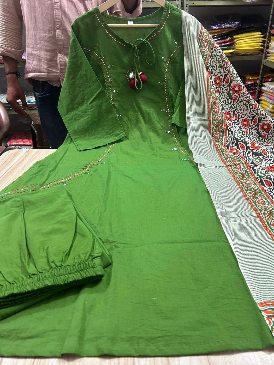 A line Kurtas-Pure cotton Mirror embroidery summer sets. 3