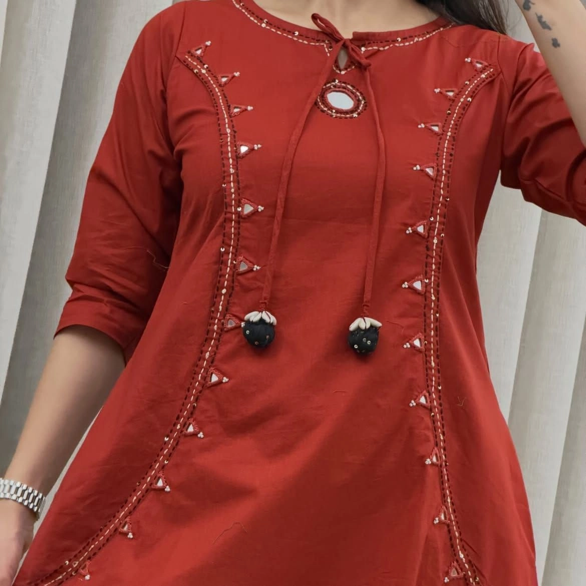 A line Kurtas-Pure cotton Mirror embroidery summer sets. 4