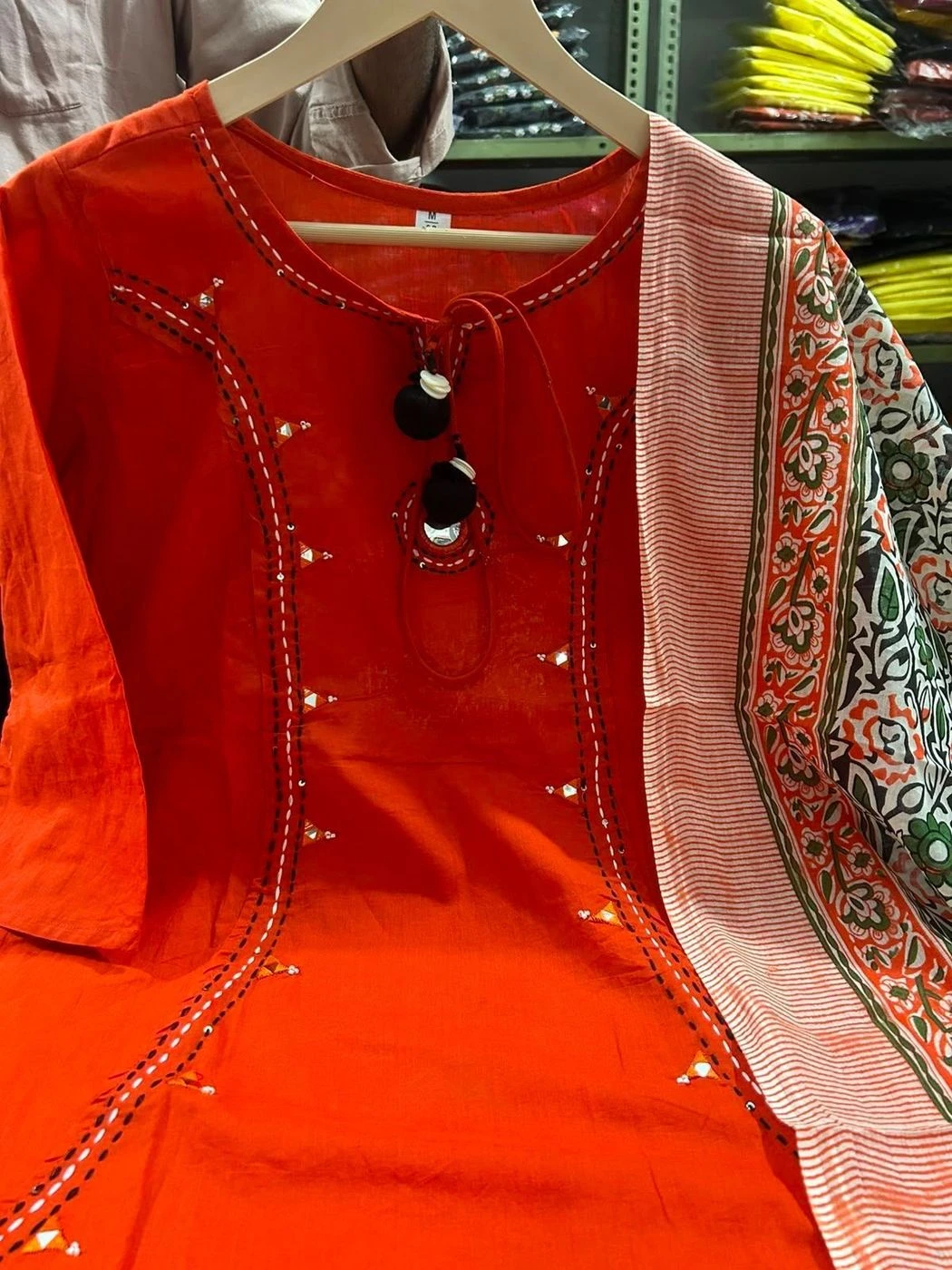 A line Kurtas-Pure cotton Mirror embroidery summer sets. 5