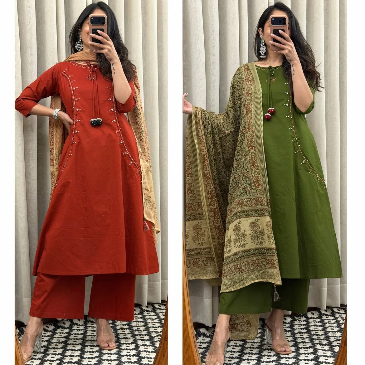 A line Kurtas-Pure cotton Mirror embroidery summer sets. 6