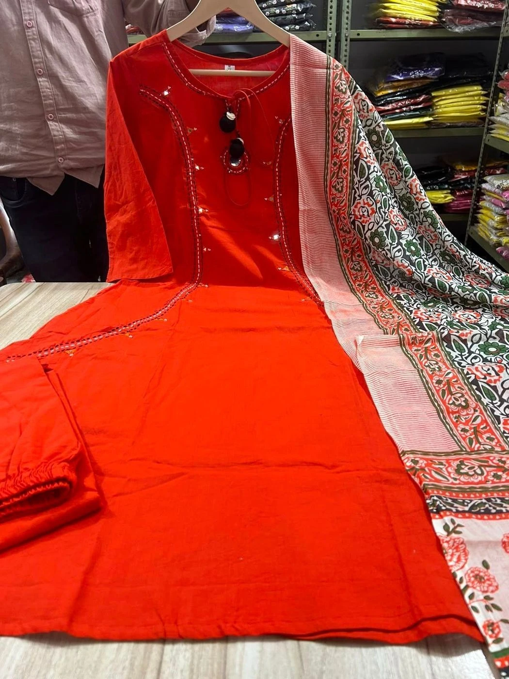A line Kurtas-Pure cotton Mirror embroidery summer sets. 7