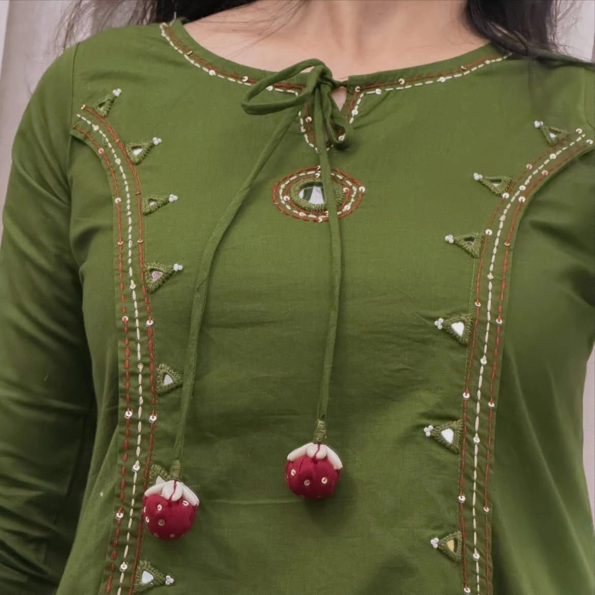 A line Kurtas-Pure cotton Mirror embroidery summer sets. 9