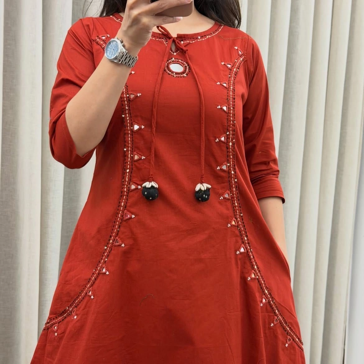 A line Kurtas-Pure cotton Mirror embroidery summer sets. 10