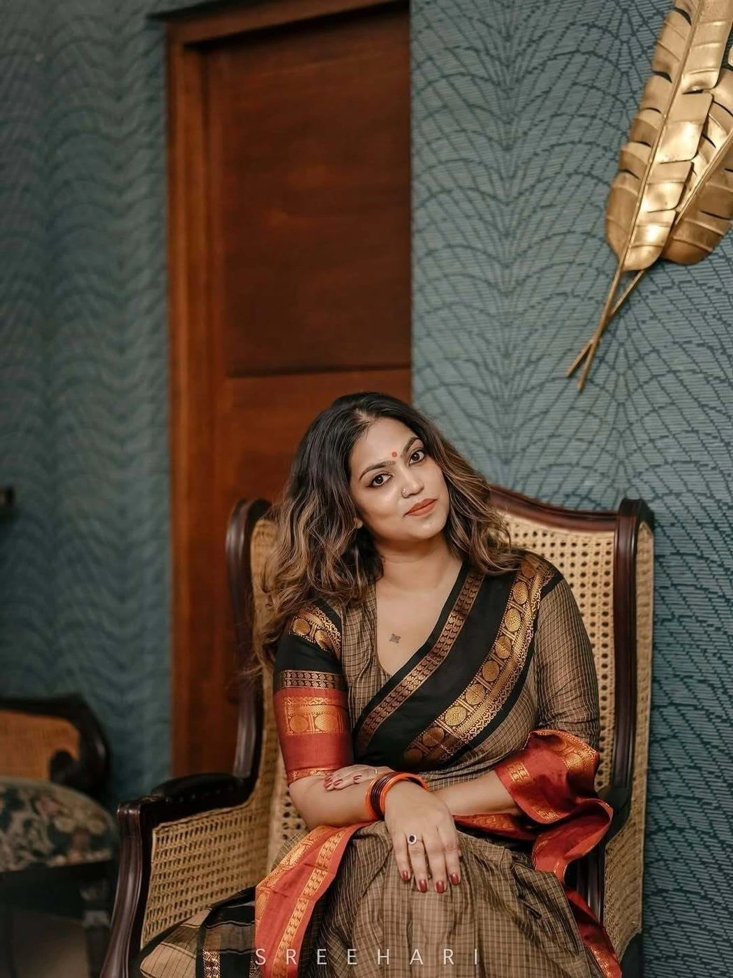 Ganga Jamuna border Jari Checks Chettinad cotton Saree 1