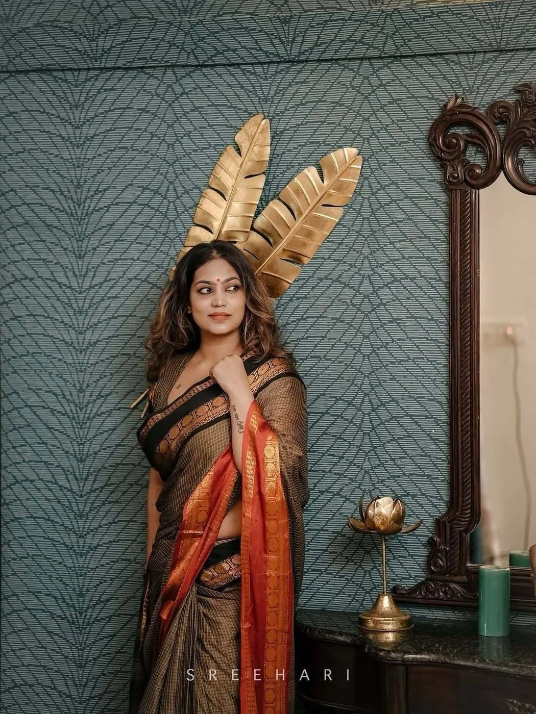 Ganga Jamuna border Jari Checks Chettinad cotton Saree 2