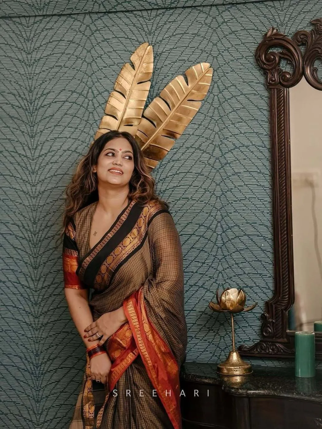 Ganga Jamuna border Jari Checks Chettinad cotton Saree 4