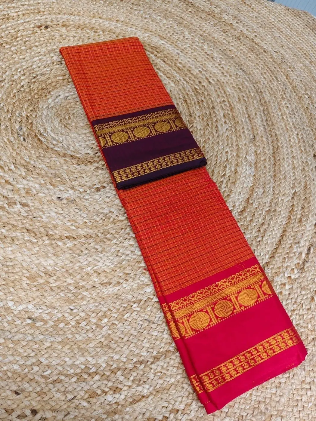Ganga Jamuna border Jari Checks Chettinad cotton Saree 6