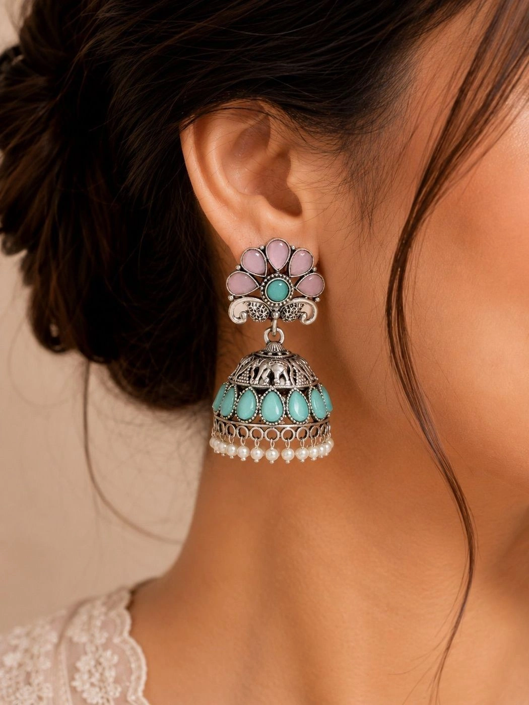 Sakura Mint Jhumkas 1
