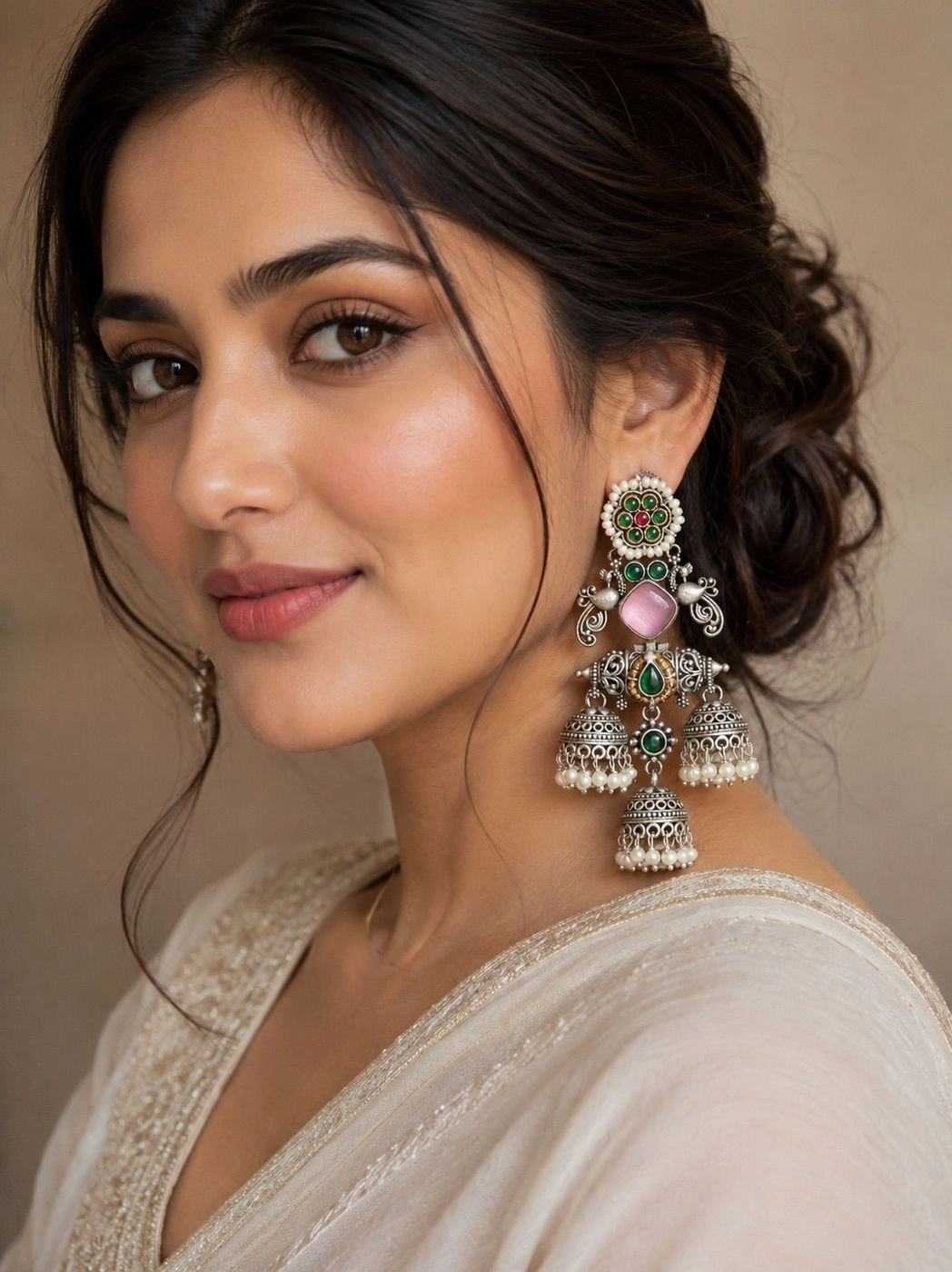 Elegant Oxidized Silver Peacock Jhumka Earrings with Pearl Drops
