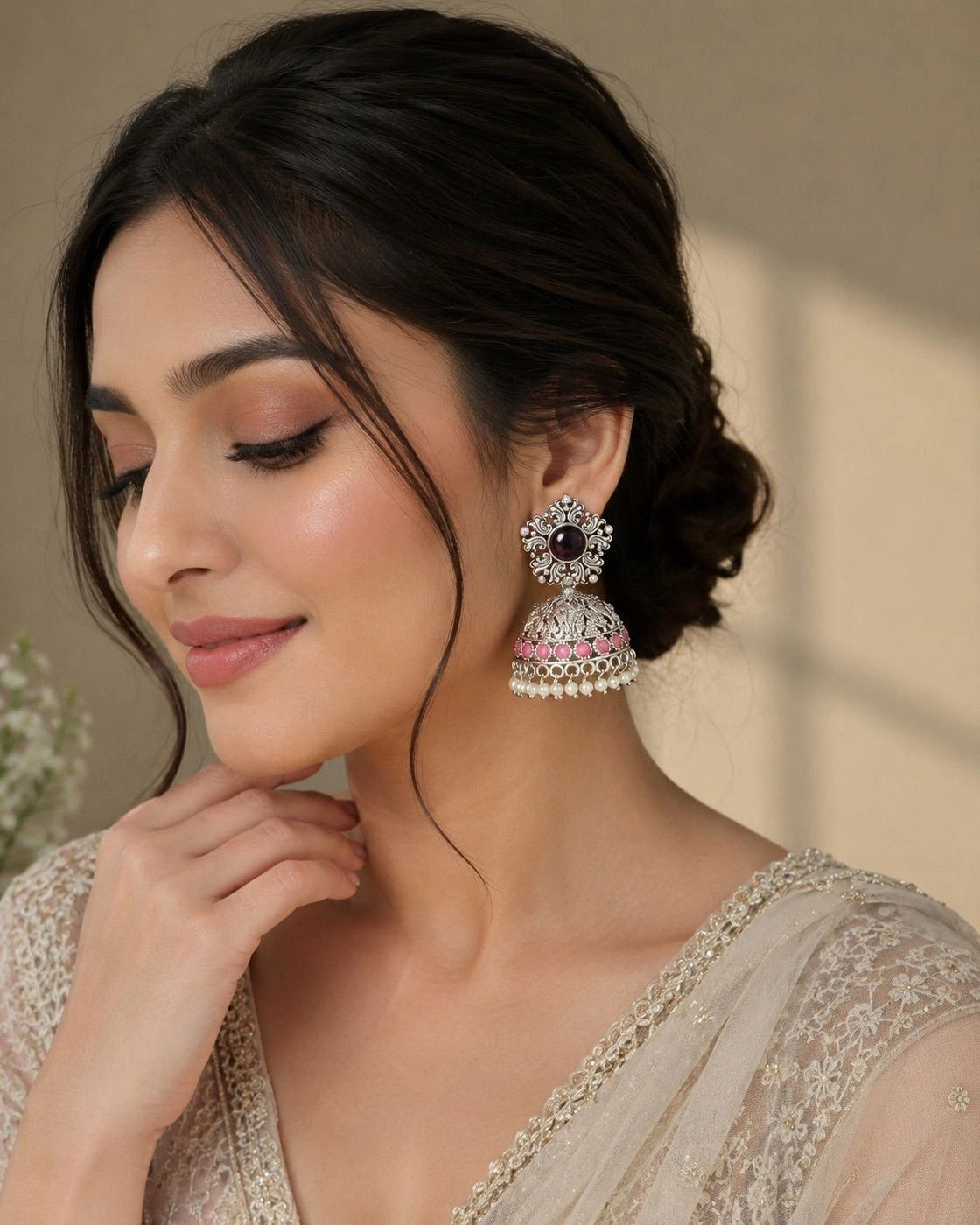 Silver Oxidised Purple Jhumka 1