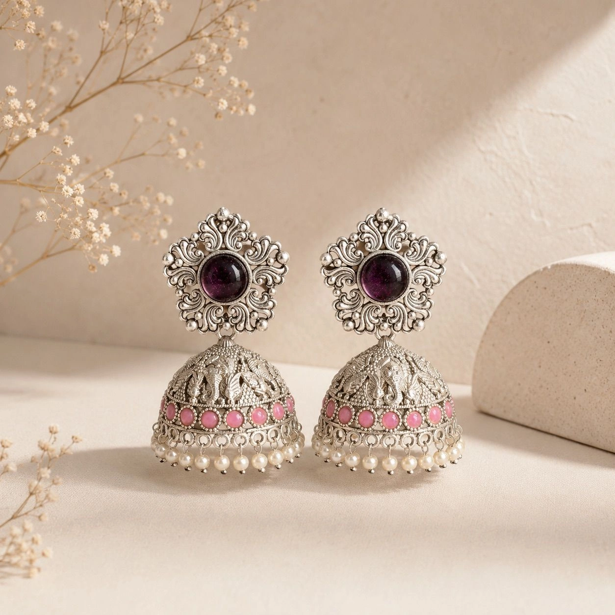Silver Oxidised Purple Jhumka 2